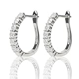 14k White Gold 7 Stone Prong Set Huggy Hoop Earrings (2 cttw, H color, I1 Clarity)