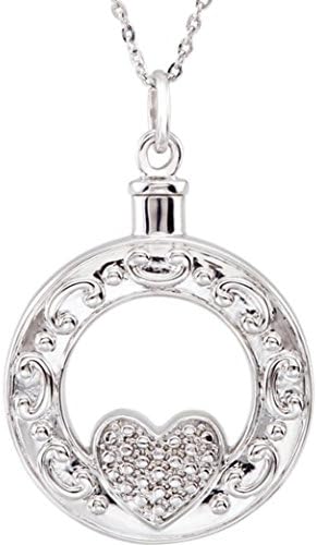 Sterling Silver Celebration of Life Heart Ash Holder with CZ Double Sided 18" Necklace