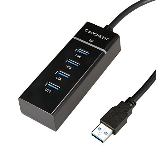 Coocheer® Super-speed USB 3.0 4-port Compact HUB with Built-in 1ft USB 3.0 Cable（Black）