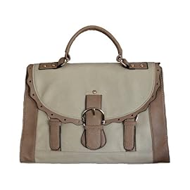 Satchel Style Fashion Cross Body / Shoulder Bag Beige & Mink Brown