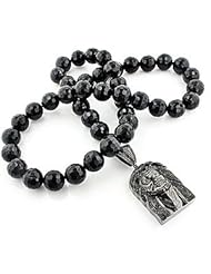 Diamond Jesus Face Disco Ball Rosary Necklace 1.75ctw