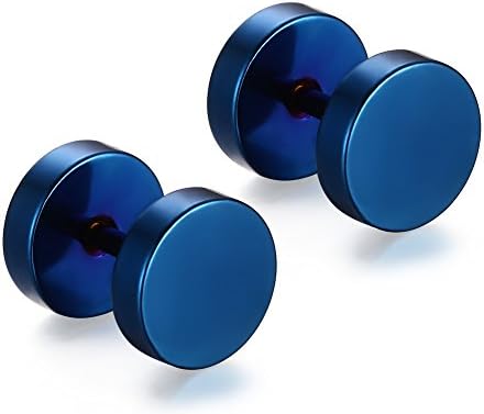 Mealguet Jewelry A Pair 8mm Men's Stud Earring Illusion Tunnel Plug Screw Back in Stainless Steel, Blue
