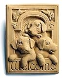 Review Carruth Studio  / Cast Stone WELCOME PUPPY DOG Wall Plaque RABBIT Garden SCULPTURE Paw Prints