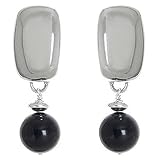 Image of Sterling Silver Puffed Oval Clip On Earrings with Black Onyx Drop