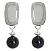 Sterling Silver Puffed Oval Clip On Earrings with Black Onyx Drop
