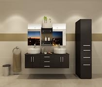Big Sale 59" Phoenix Double Vessel Sink Wall Mounted Modern Bathroom Vanity Furniture Cabinet