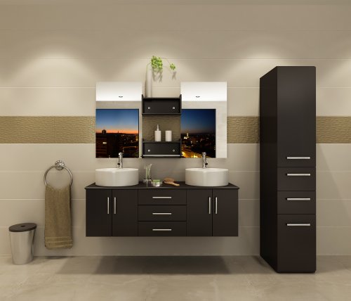 59" Phoenix Double Vessel Sink Wall Mounted Modern Bathroom Vanity Furniture Cabinet On Sale