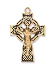 1-1/2" 14K Gold over Solid .925 Sterling Silver Celtic Irish Crucifix Cross Cross Comes With 24" Chain In Gift Box Patron St. Saint Medal Pendant Necklace Gift New Jewelry Charm Irish Celtic Claddagh Medal Pendant Necklace