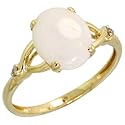 10k Gold Ladies' Opal Ring, w/ Brilliant Cut Diamonds & 10x8mm Oval Cut Opal Stone, 3/8" (10mm) wide