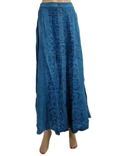 Women Boho Fashion Cotton Blue Ethnic Embroidered Long Skirt India Clothing 37