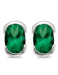 1.24 Cts Natural Emerald Stud Earrings in 14K White Gold