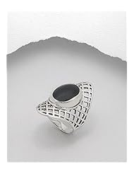 Black Resin Reconstructed stones Ring In 92.5 Sterling Silver