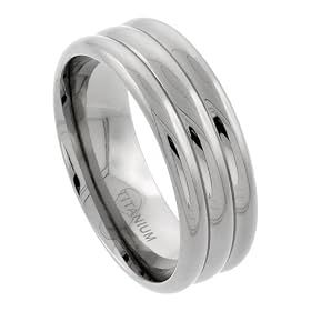 Titanium 9 mm (3/8 in.) Polished Comfort Fit Wedding Band Ring w/ 3 Dome Pattern (Available in Sizes 7 to14), size 7: Jewelry
