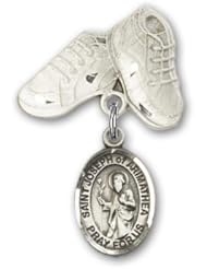 Sterling Silver Baby Badge with St. Joseph of Arimathea Charm and Baby Boots Pin