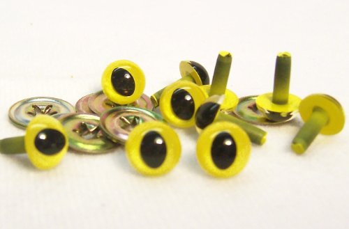 Sassy Bears 15mm Light Yellow Cat Reptile Safety Eyes for Bear, Doll, Puppet, Plush Animal and Craft - 10 Pairs