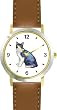 Black and White Cat - WATCHBUDDY&reg; DELUXE TWO-TONE THEME WATCH - Arabic Numbers - Brown Leather Strap-Size-Large ( Men's Size or Jumbo Women's Size )