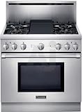 Thermador Pro Harmony PRD364EDHU 36 Pro-Style Dual-Fuel Range with 4 Star Burners (2 w/ ExtraLow Simmer Settings), Electric Griddle, European 3rd Element Convection & 5.0 cu. ft. Oven Capacity