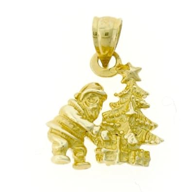 Cheap Girls Jewelry Dazzlers Solid 14k Gold 3D Santa Clause And Christmas Tree Charm Pendant Available in three colors from jewelsberry (weights: 3.8 grams only) For Sale