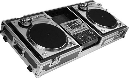MARATHON FLIGHT READY CASES MA DJ10W HOLDS 2 TURNTABLES IN BATTLE STYLE POSITION WITH 10 MIXER W LOW PROFILE WHEELS