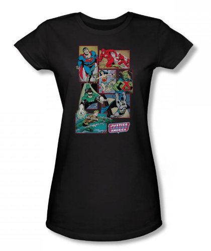  The Justice League Boxes Juniors S/S T-shirt in Black by DC Comics