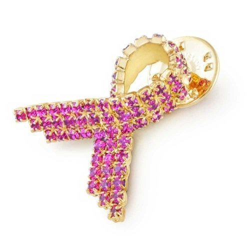Bling Jewelry Gold Plated Rhinestone Breast Cancer Pink Ribbon Lapel Pin