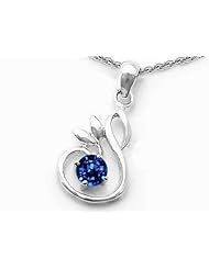 Original Star K (tm) Round Created Sapphire Swan Pendant in 925 Sterling Silver