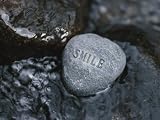 Stone with Word Smile in Water of Tranquil Stream Photographic Poster Print, 32x24