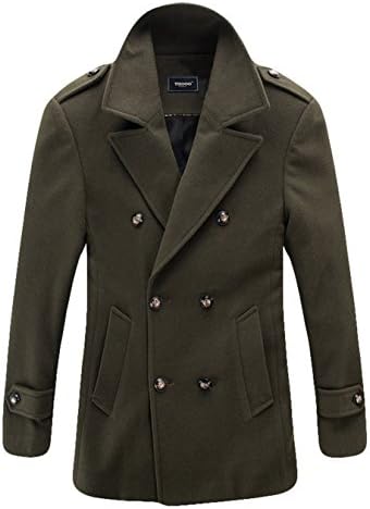 LXTH00o Men's Double-Breasted Army Style Winer Overcoat Wool Peacoat Army Green XL