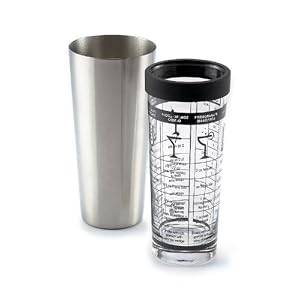 Outset B329 16-Ounce Boston Glass Cocktail Shaker with Stainless-Steel Lid and Recipes by Outset