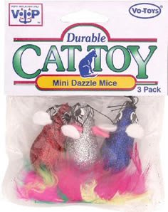 Vo-Toys Mini Dazzle Mice with Feathers 3 pack Cat Toy
