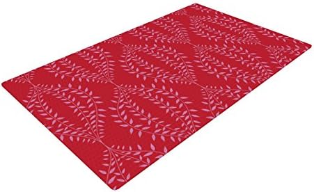 Kess InHouse Anneline Sophia "Laurel Leaf Red" Maroon Floral Woven Bath Mat, 24 by 36-Inch