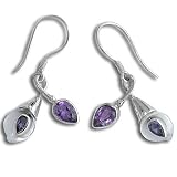 Sterling Silver Mother-of-Pearl, Amethyst and Iolite Earrings by Sajen