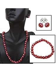 Sterling Silver Genuine Cherry Freshwater Pearl Necklace Bracelet & Earring Set