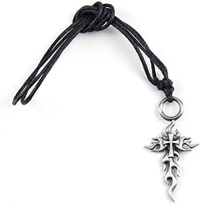 1 PCS Leather Necklace Collier QNN7004 Flame Cross Fashion Neck Lace Jewellery Pendant Collar Sweater Long Chain Bib Retro