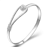 Fashionable White Gold Plated Silver Flower Bangle Bracelet thumbnail