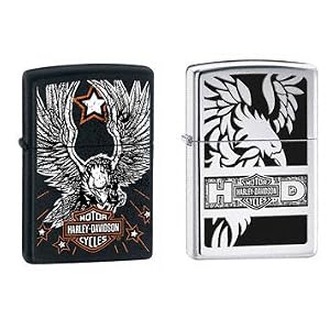 Zippo Harley Davidson Lighter Set - Eagle & Stars, and Preying Eagle Bar and Shield Logo