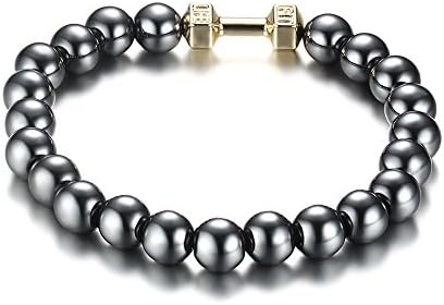 Quubb Mens Womens 8mm Alloy Dumbbell Hematite Beads Energy Stone Bracelet