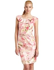 Polyester/Silk/Shantung  Belted  Dress With Ruffles