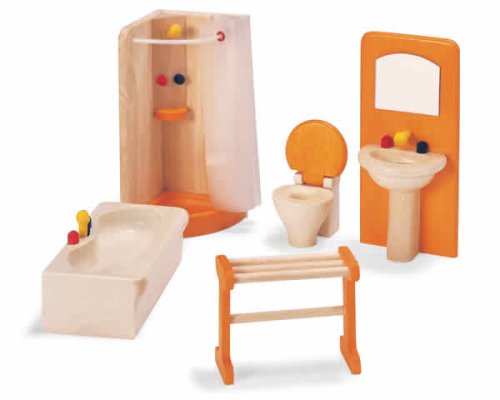 Childrens Toyshop  Toys : Pintoy Dolls House Wooden Accessory set - Bathroom