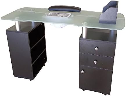 Anthea Black Tempered Glass Top Manicure Table for for Spa and Salon Furniture