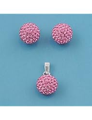 Sterling Silver Elegant Ball Design Pink Pendant and Earrings Jewelry Set with Pink CZ - 10mm