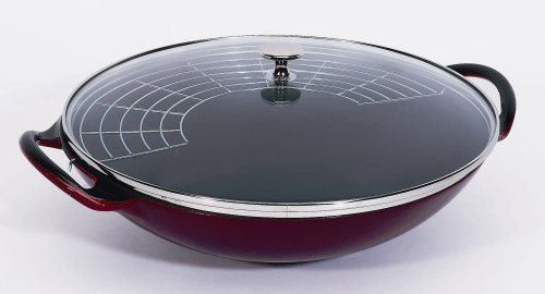 Staub Cast-Iron 7-Quart Wok Lid Grenadine