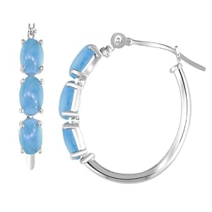 14k White Gold Turquoise Hoop Earrings by Amazon.com Collection