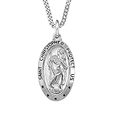 Sterling Silver Oval St Christopher Medal with Black Writing, 20