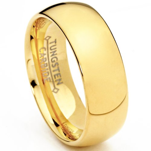 7MM 18K Gold Plated Dome Tungsten Ring Wedding Band Sizes 6 to 13