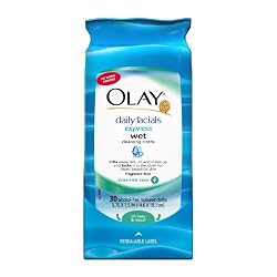 Olay Daily Facials Fragrance Free ExpressWet Cleansing Cloths for Sensitive Skin, 30-Count Packages (Pack of 4)