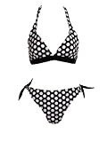 Jag Black and White Dotted 2pc Bikini w/ Halter Top & Side Tie Bottom (X-large)
