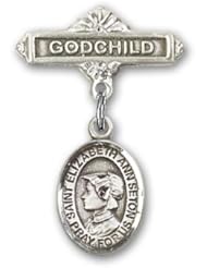 Sterling Silver Baby Badge with St. Elizabeth Ann Seton Charm and Godchild Badge Pin