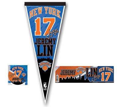 Jeremy Lin #17 New York Knicks NBA Pennant Bumper Sticker & Decal Fan Pack