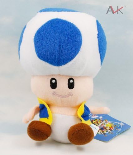 Be World Super Mario Bros Blue Mushroom Toad Plush Doll Toy 7"